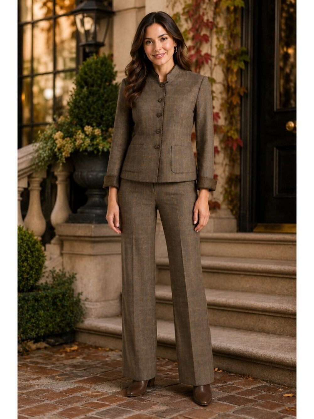 VTG Emma & James Womens Plaid Pant Suit Set Size 6 Stretch Equestrian NWT